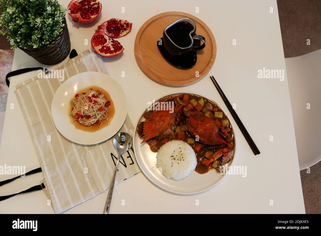 delicious asian style crab rice with vegetables Stock Photo