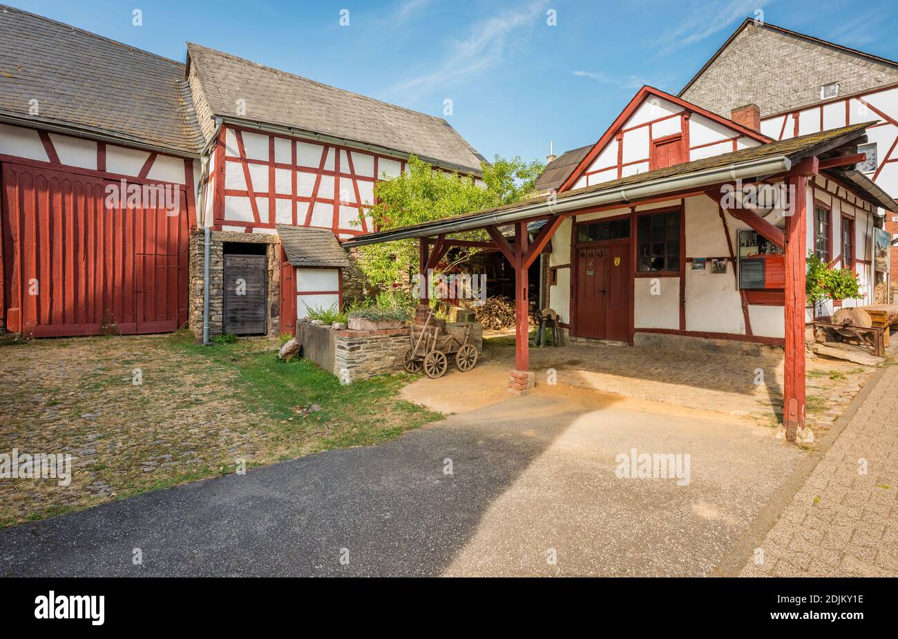 Old smithy in Gehlweiler, Gehlweiler, village in the Hunsrück, “The other home”, location for Edgar Reitz's Heimat trilogy, “Heimat”, 2020, bridge over the Simmerbach, old forge Simon, Soonwald Stock Photo