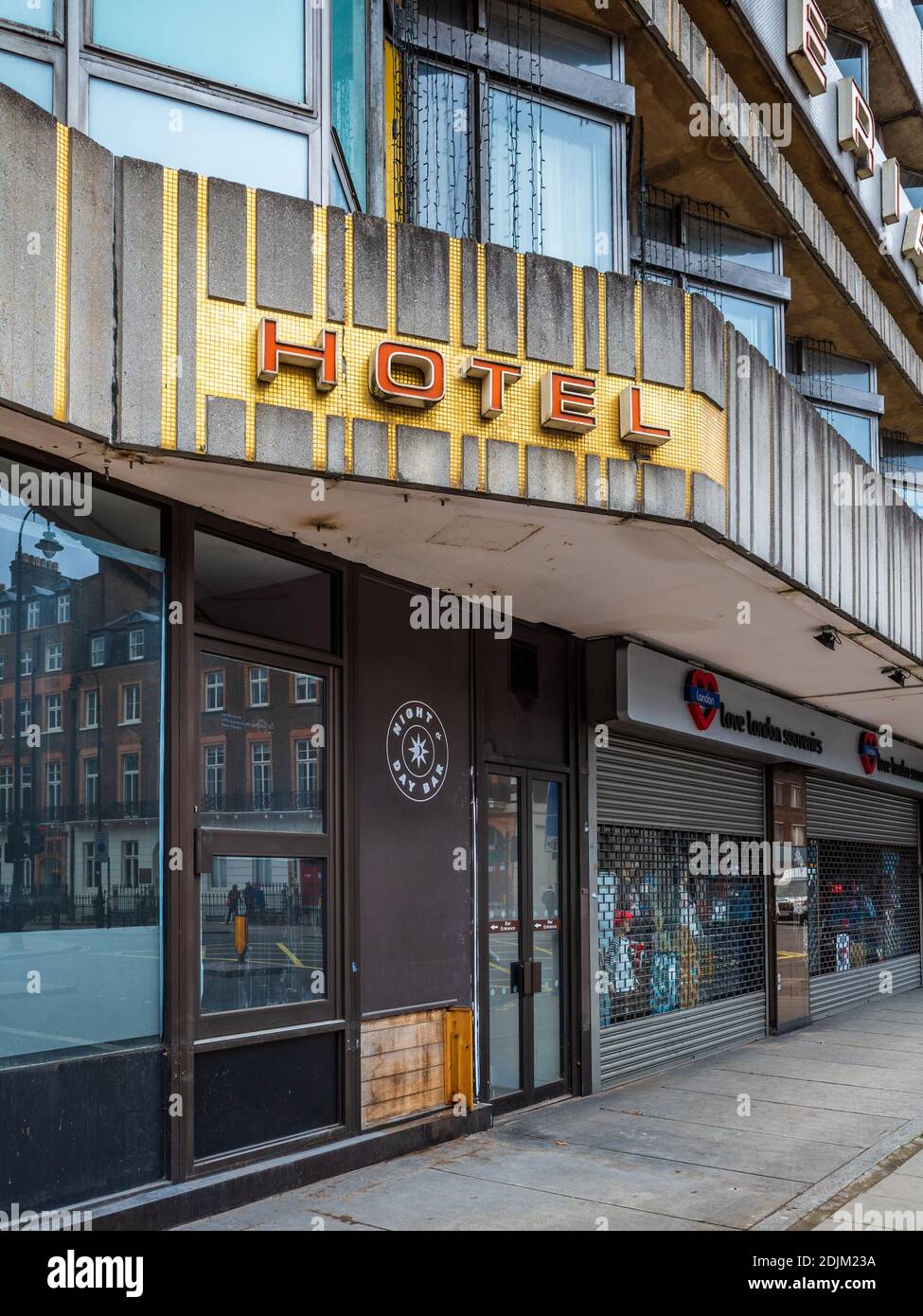 Imperial Hotel London - the facade of the Brutalist style Imperial Hotel at Russell Square, Holborn, London. Architects C. Lovett Gill & Partners 1970. Stock Photo