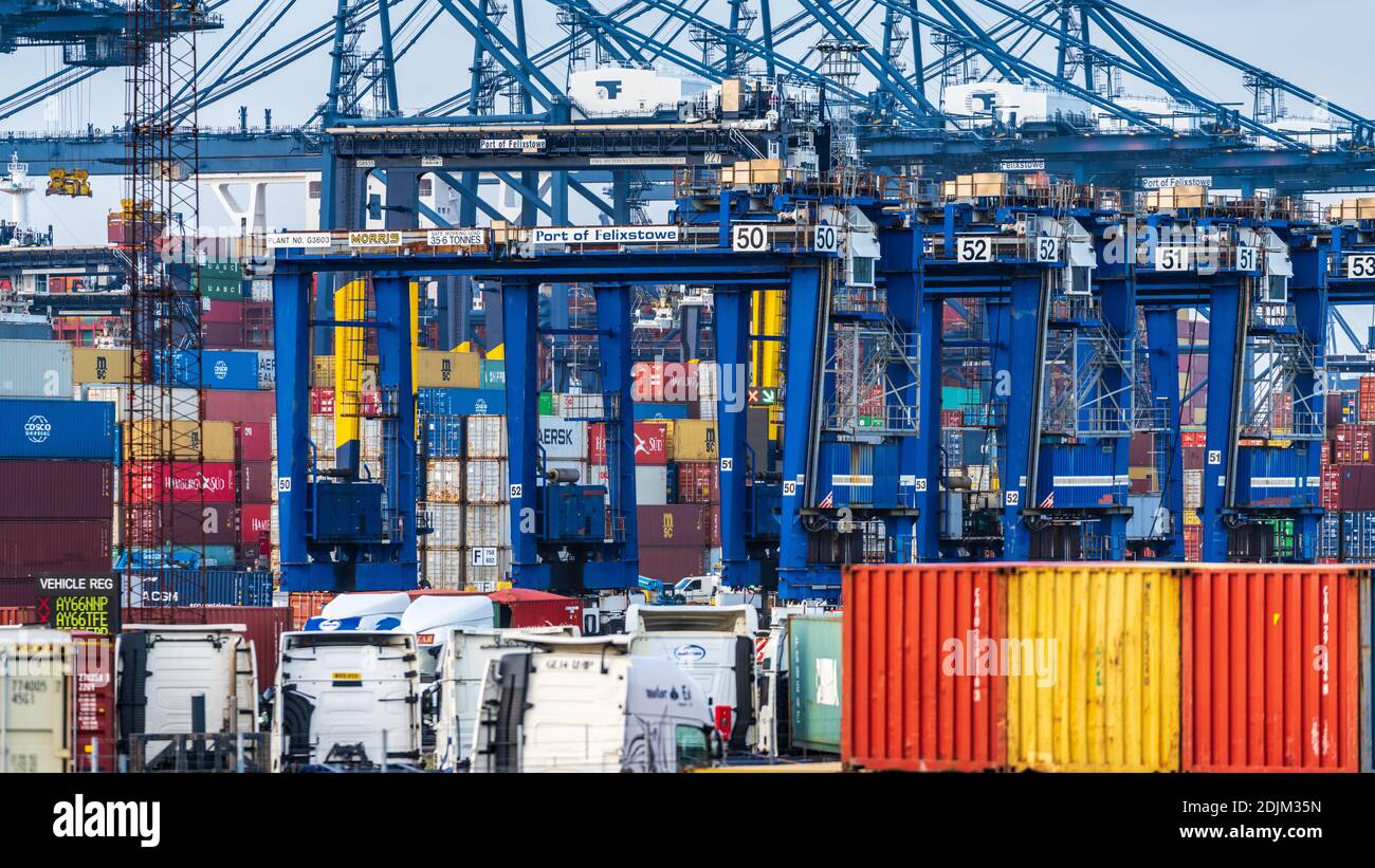 UK Port Congestion - Busy time at Felixstowe Port as the UK approaches the end of the EU Transition Period. Stock Photo