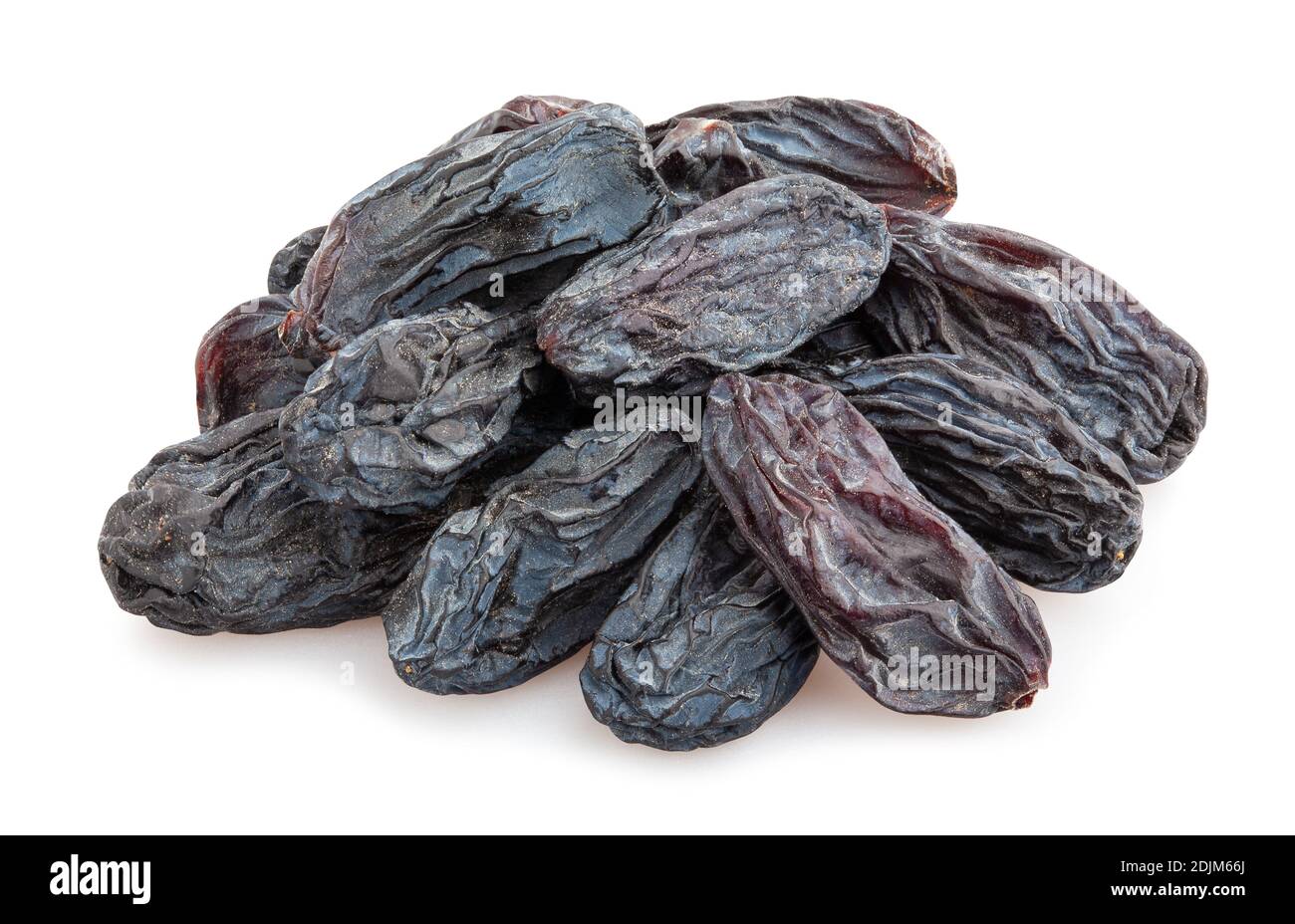 black raisins path isolated on white Stock Photo