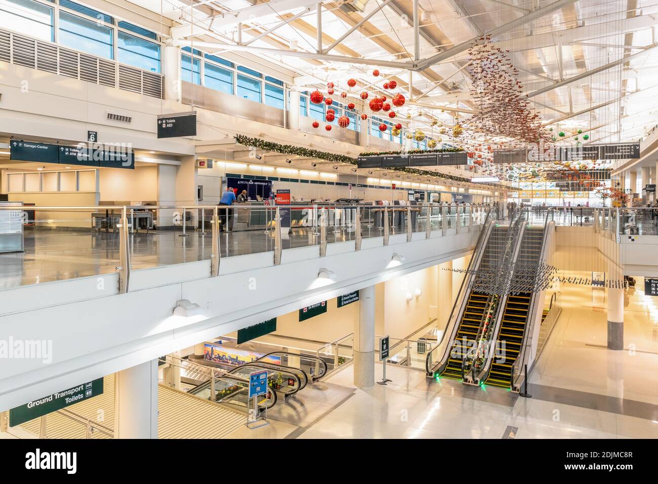 The interior of Midway International Airport during Christmastime with