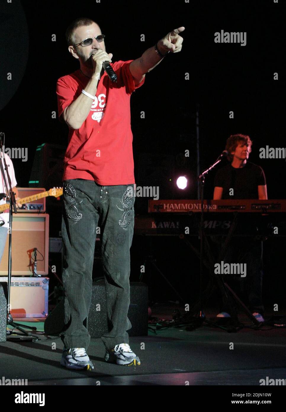 Ringo Starr and the latest edition of his All Star Band -- (Billy Squier, Richard Marx, Rod Argent, Hamish Stuart, Edgar Winter and Sheila E) perform at the at the Mizner Amphitheater in Boca Raton FL. 07/08/06 Stock Photo