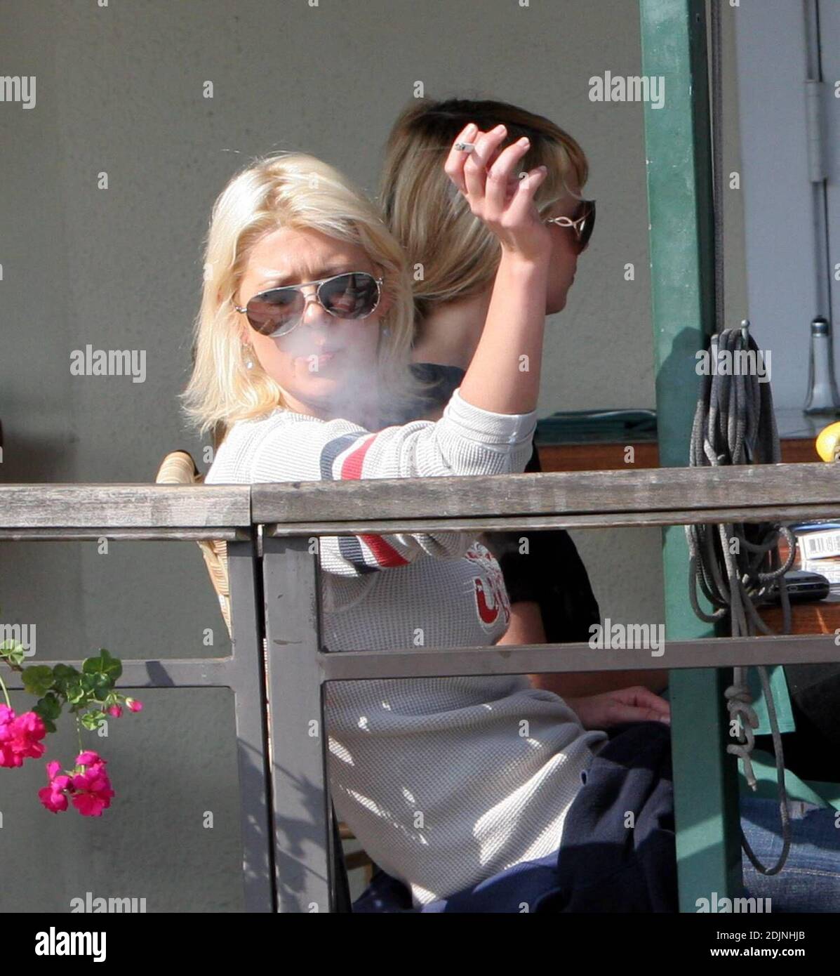 Tara Reid lunches with pals at Cafe Med in West Hollywood, Ca. The actress  was telling the photographers that she was proud of her latest project,  7-10 Split, which her brother Tommy