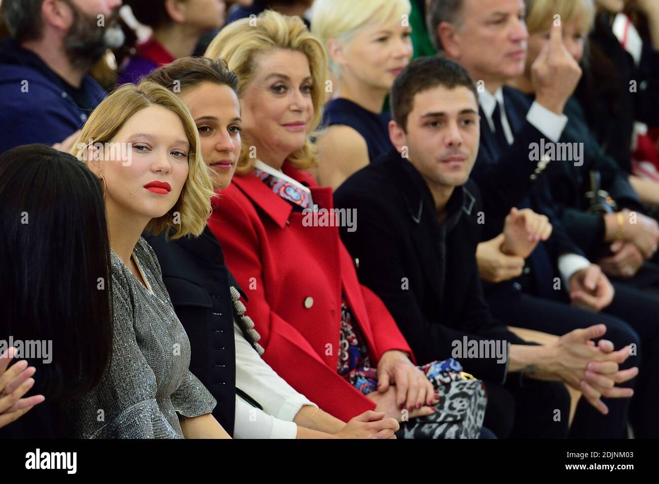 Lea Seydoux, Alicia Vikander, Catherine Deneuve, Xavier Dolan and Bernard  Arnault attending the Louis Vuitton show as part of Paris Fashion Week  Ready to Wear Spring/Summer 2017 in Paris, France on October