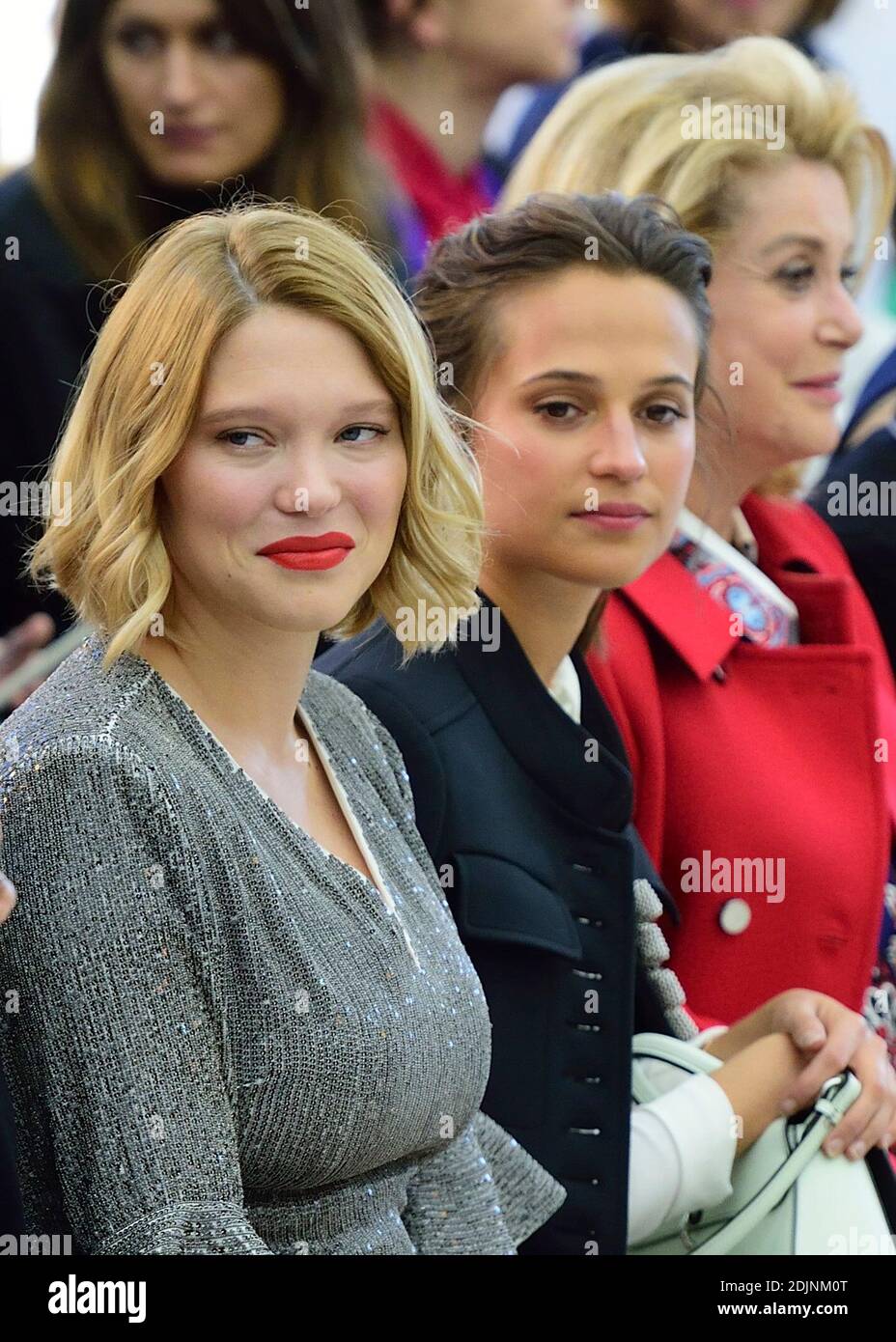 Lea Seydoux, Alicia Vikander and Catherine Deneuve attending the Louis  Vuitton show as part of Paris Fashion Week Ready to Wear Spring/Summer 2017  in Paris, France on October 05, 2016. Photo by