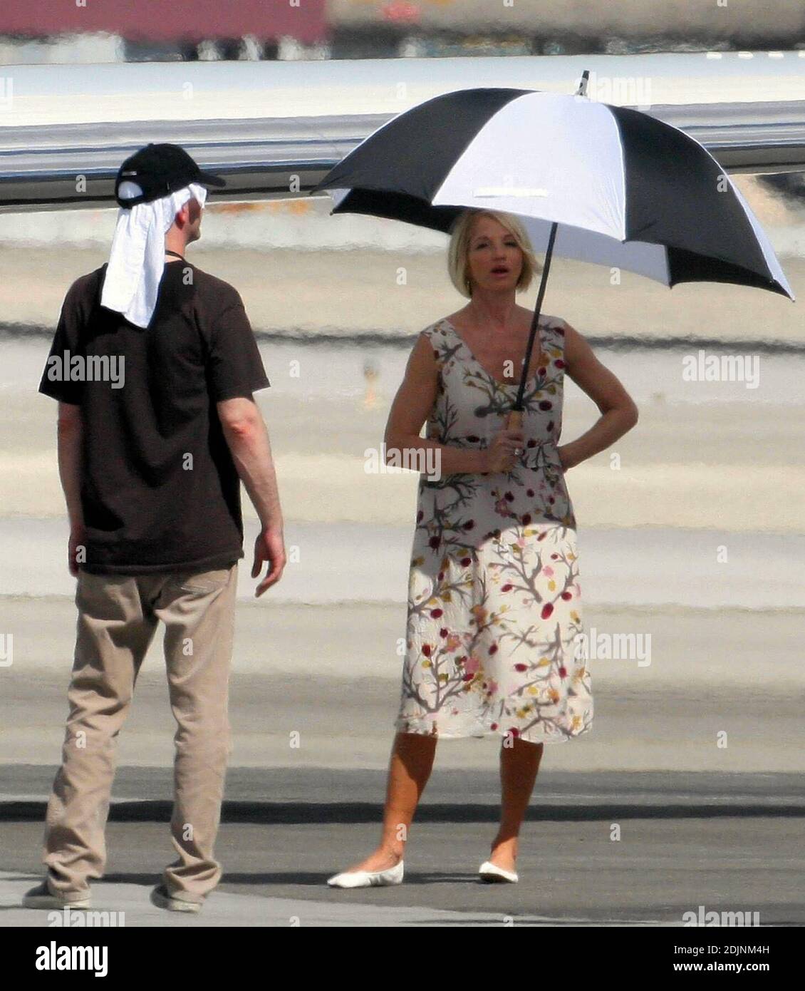Ellen Barkin films a scene for Ocean's Thirteen at an airport in Las Vegas, NV. 8/8/06 Stock Photo