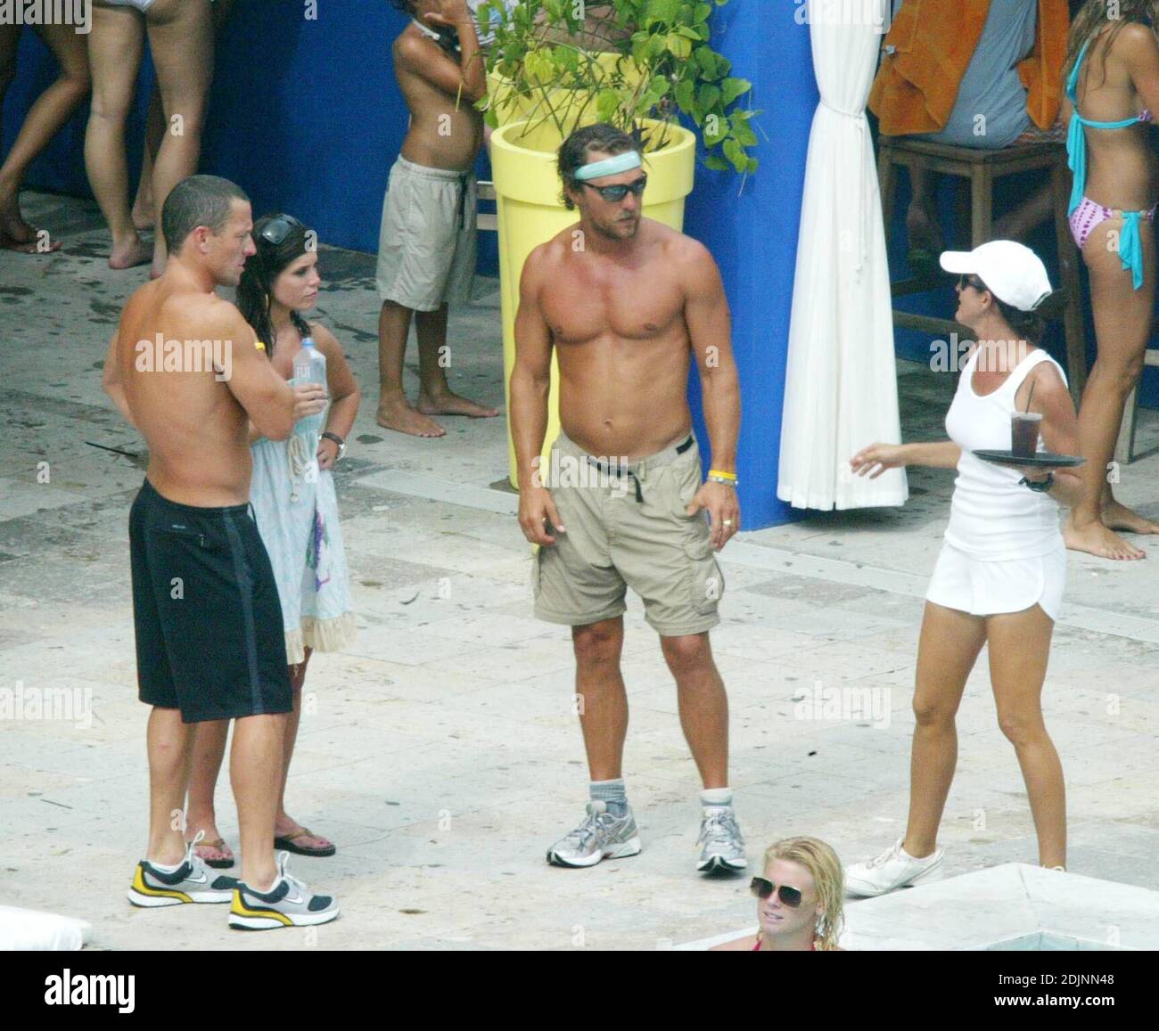 Matthew McConaughey and exercise buddy Lance Armstrong cool off in the