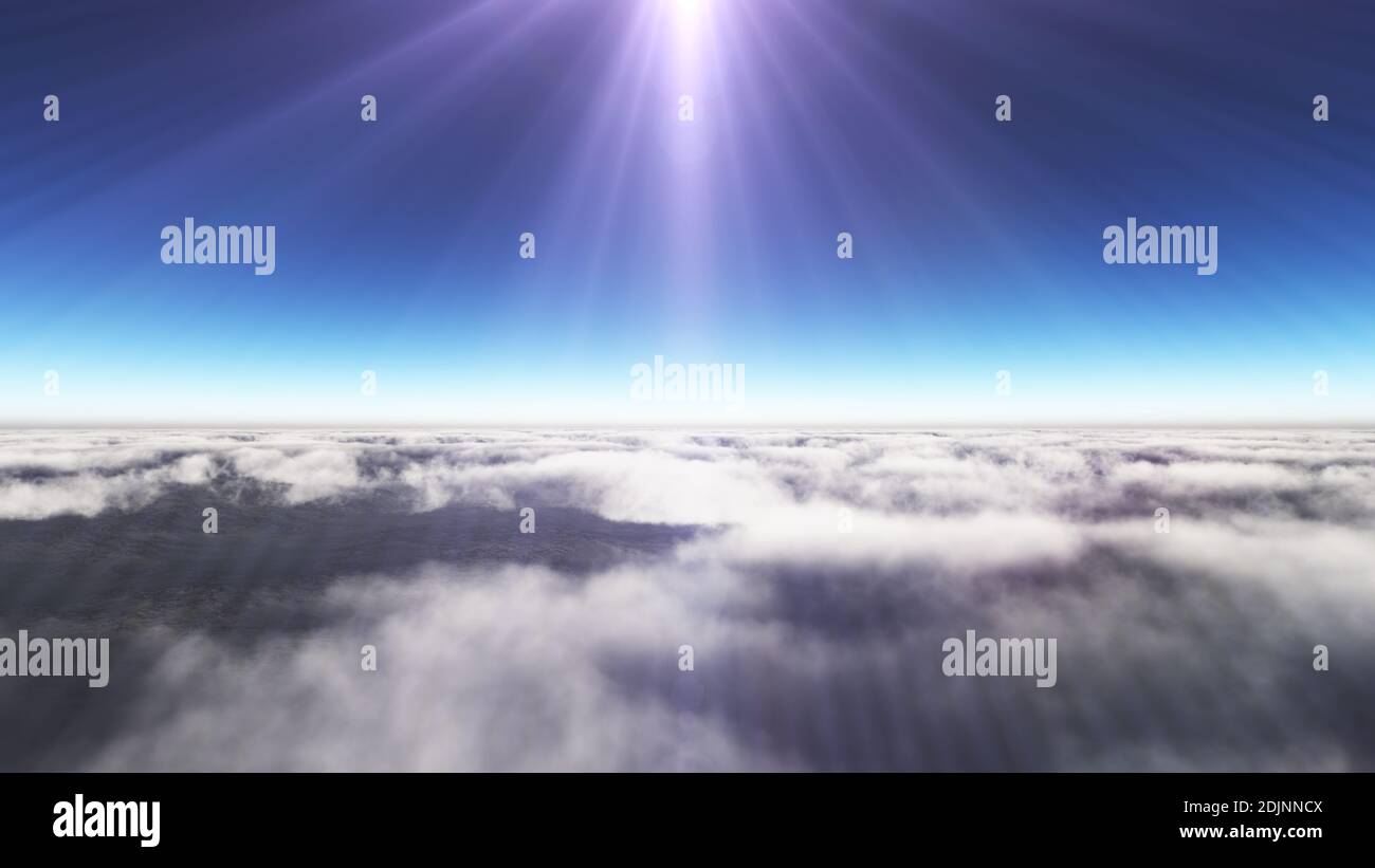 Above clouds sun ray, 3d rendering illustration Stock Photo - Alamy