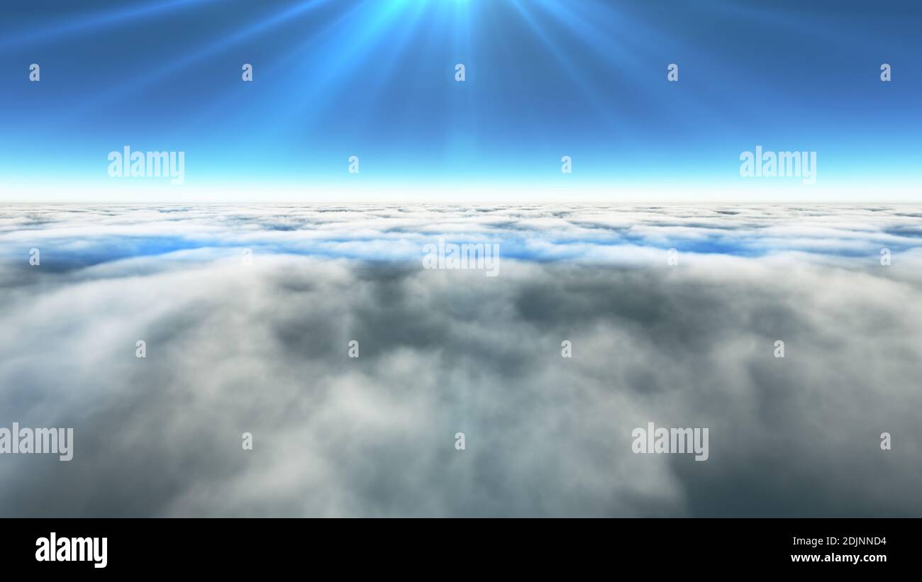 Above clouds sun ray, 3d rendering illustration Stock Photo - Alamy