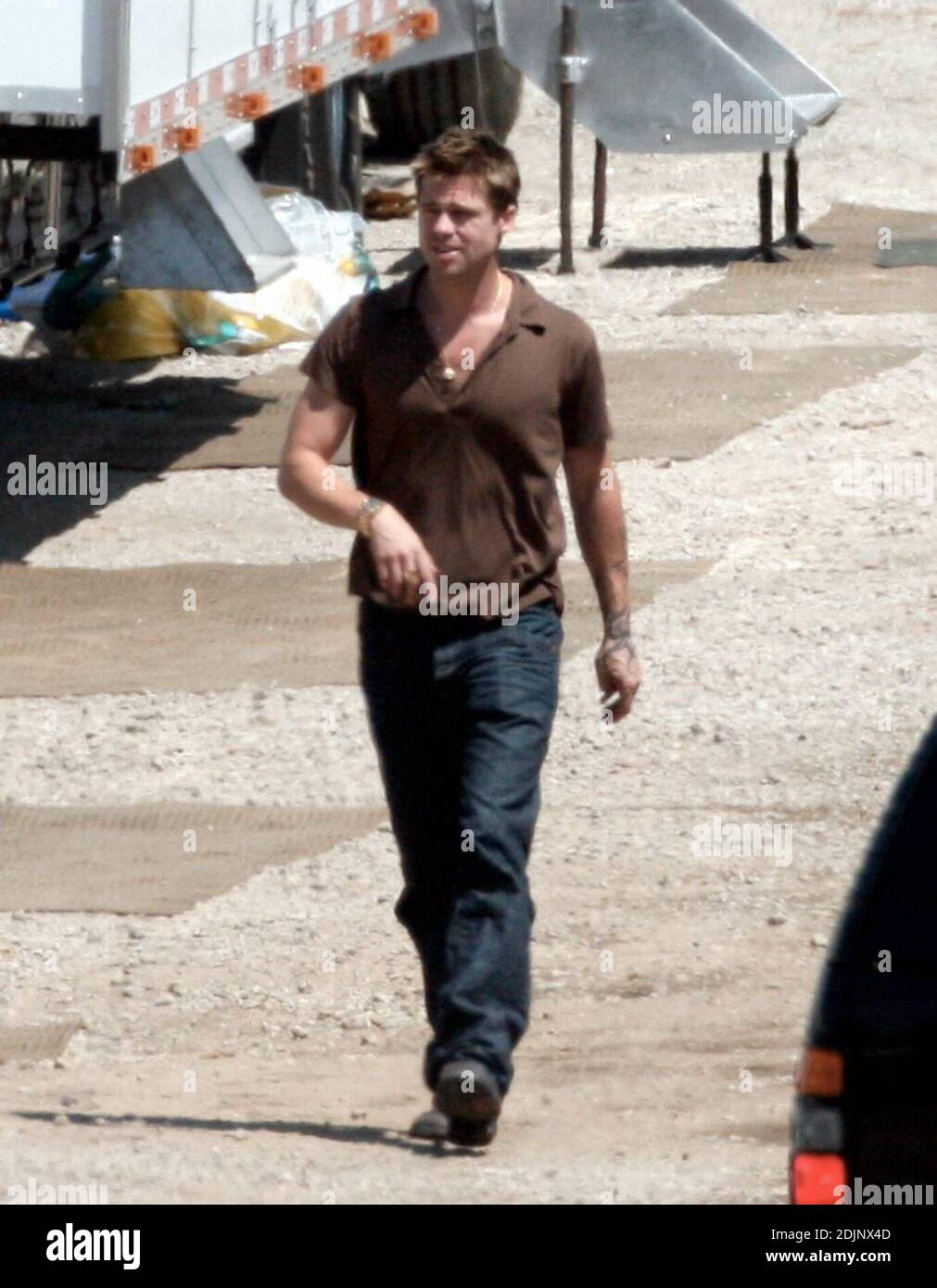 Brad Pitt on set of Oceans Thirteen filming in Los Angeles, Ca. Pitt