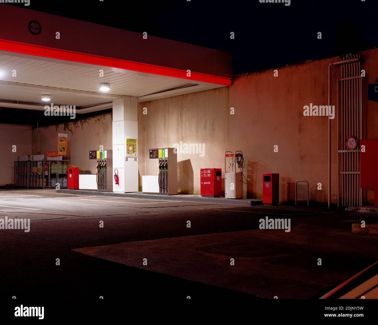 Empty Gas Station At Night Stock Photo