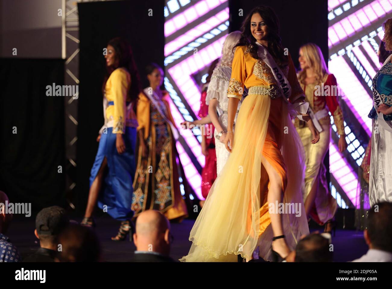 Contestants walk the stage for the 2nd Miss Diamond of the World beauty pageant held at the Sofitel Algiers, Algeria, October 6, 2016. Christine Joy Picardal, representing the Philippines in the first international beauty pageant held in Algeria, won the competition. Photo by Billal Bensalem/ABACAPRESS.COM Stock Photo