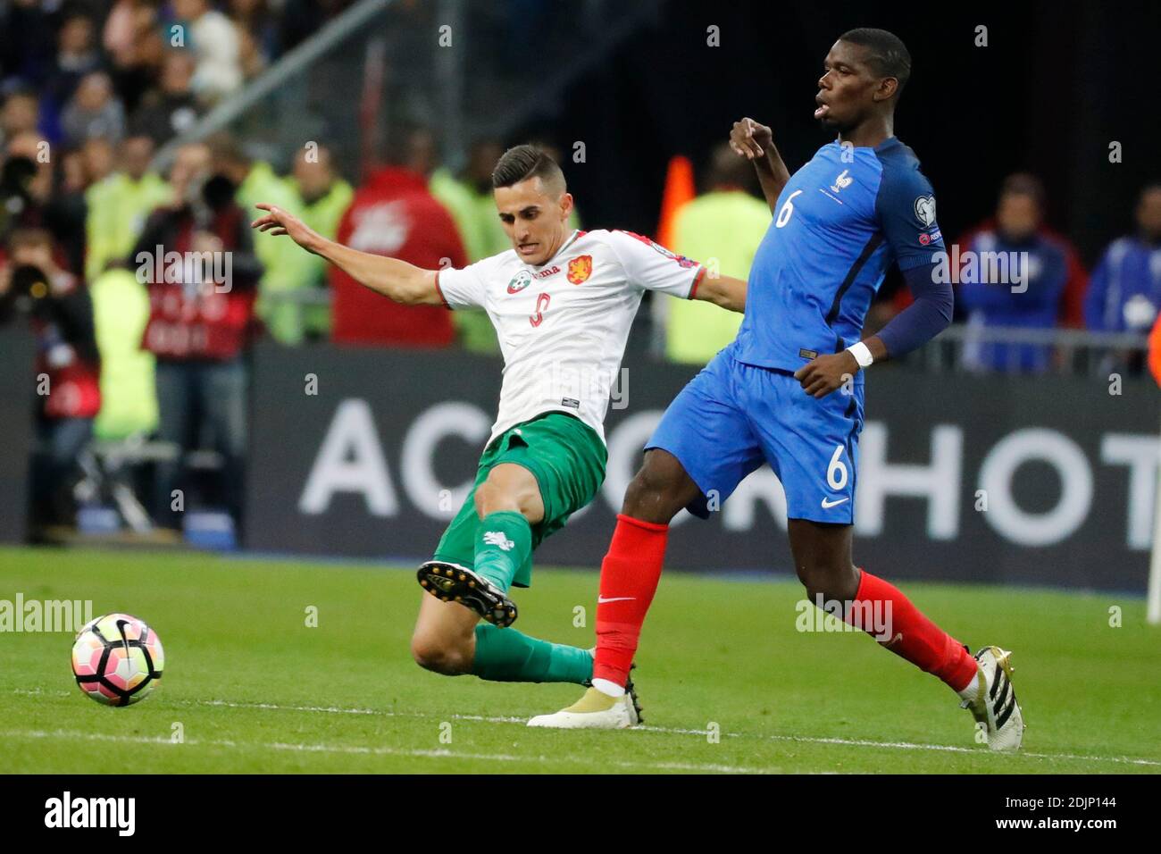 France S Paul Pogba Battling Bulgaria S Georgi Kostadinov During The World Cup 2018 Group A Qualifications Soccer Match France Vs Bulgaria At Stade De France In Saint Denis Suburb Of Paris France On October