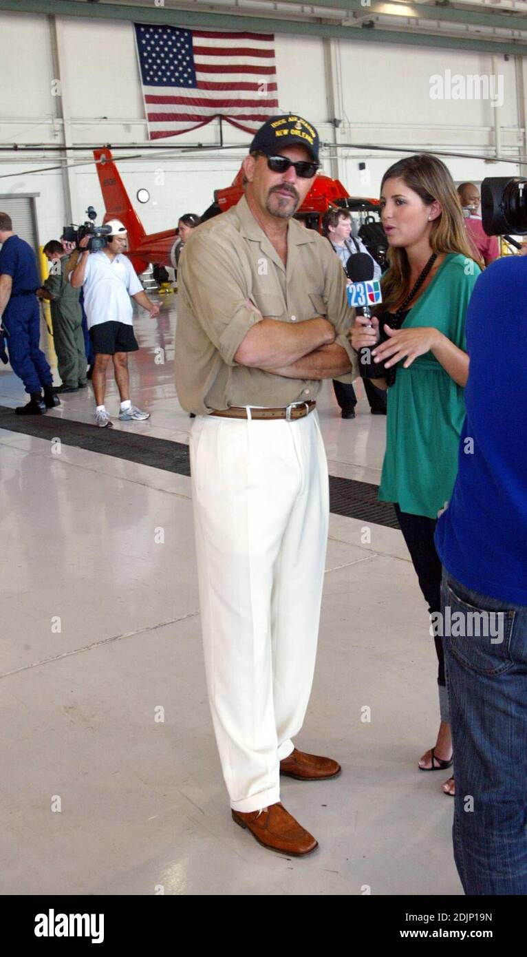 Kevin Costner And Ashton Kutcher Visit A Miami U S Coast Guard Station To Promote Their New Movie The Guardian About Two Coast Guard Swimmers Who Rescue Fishermen And Boaters From Dangerous Ocean
