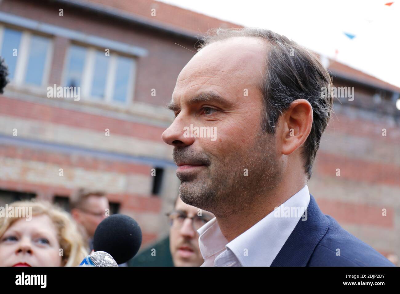 Edouard Philippe Mayor of Le Havre and counselor of 'Les Republicains' candidate for the primary of presidential elections Alain Juppé with young people during a political Meeting in Malakoff, suburb of Paris, France on October 8th, 2016. Photo by Henri Szwarc/ABACAPRESS.COM Stock Photo