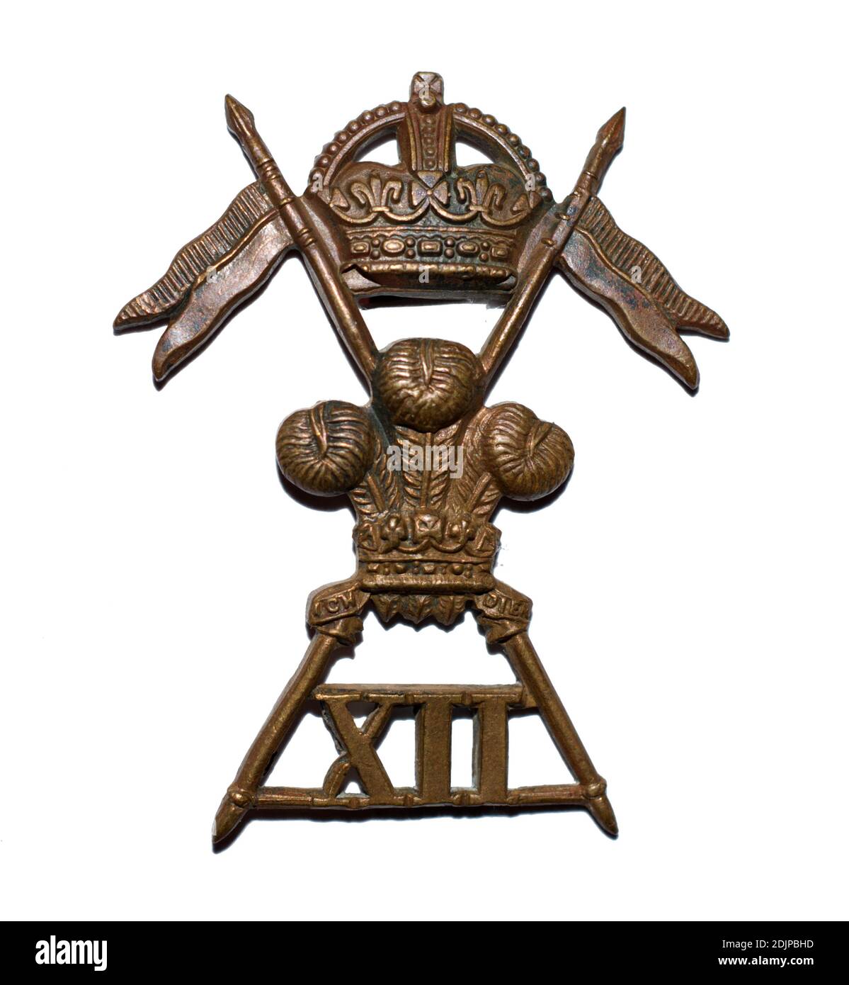 A cap badge of the 12th (Prince of Wales's) Royal Lancers c. 1903-1958. Stock Photo