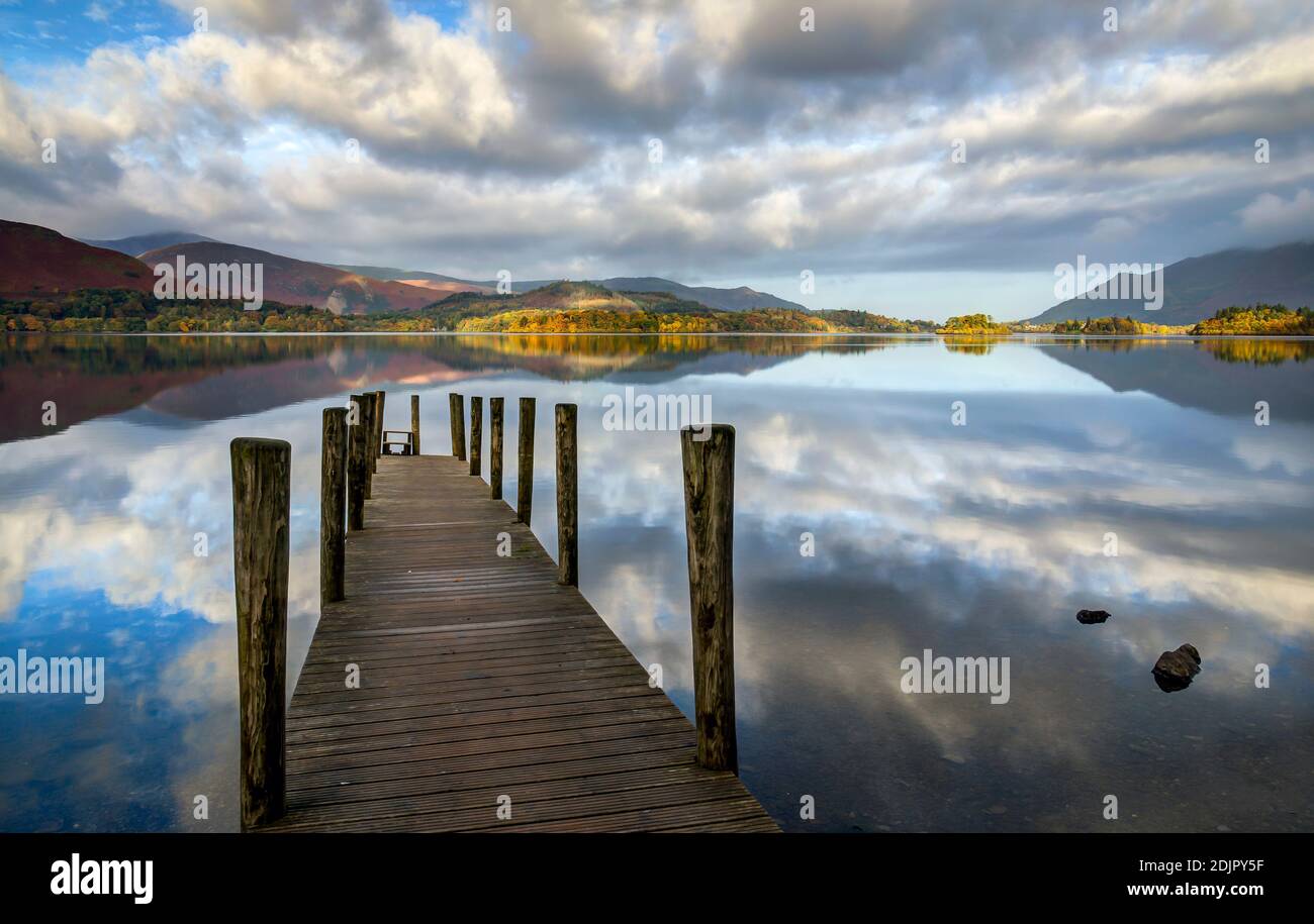 Ashness Jetty is a small pier servicing the steamers that sail across Derwentwater in the English Lake District in Great Britain Stock Photo