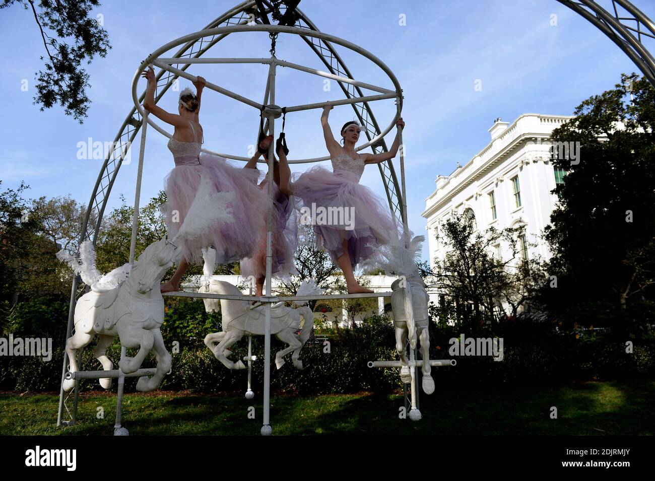 Performers and Halloween decorations are seen at the South Portico of the White House in Washington, DC before President Barack Obama and the First Lady will welcome local children and children of military families to trick-or-treat on October 31, 2016. Photo by Olivier Douliery/UPI Stock Photo