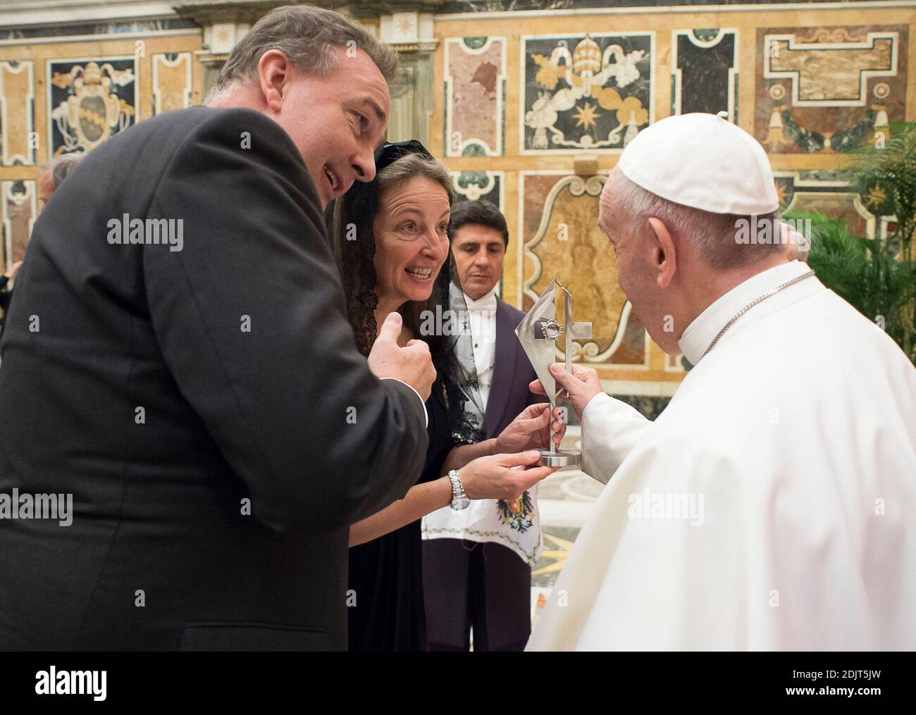 The Habsburg family led by Karl von Habsburg meets pope Francis during a  private audience at the Vatican on November 5, 2016. In the Clementine Hall Pope  Francis received three hundred members