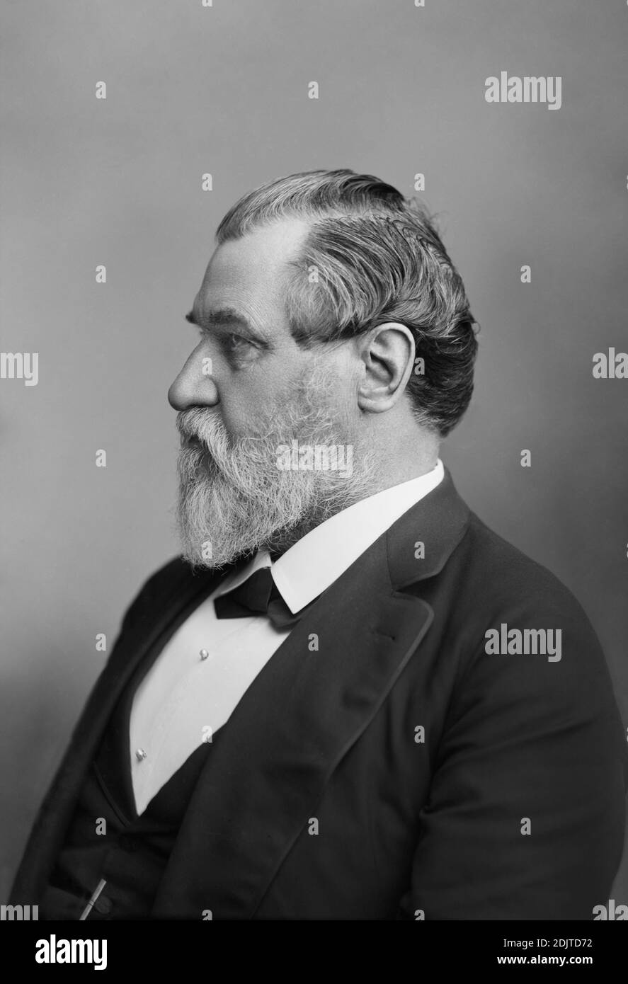Leland Stanford (1824-1893), American Industrialist, Politician and Founder of Stanford University, generally considered to be a Robber Baron during the Gilded Age, Profile Portrait, Washington, D.C., USA, photo by C.M. Bell, 1890 Stock Photo