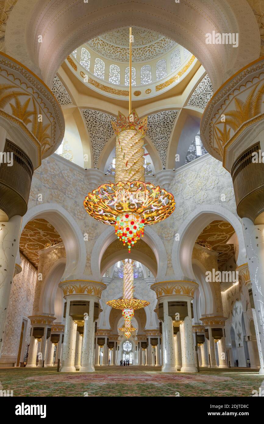 Interior of the Sheikh Zayed Mosque and biggest in the world chandelier