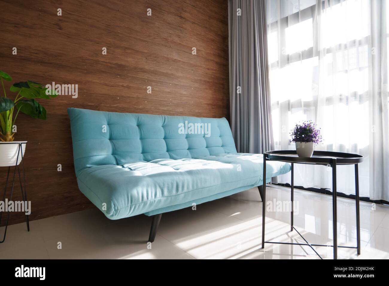 clean comfortable and tidy modern living room space in the morning Stock Photo