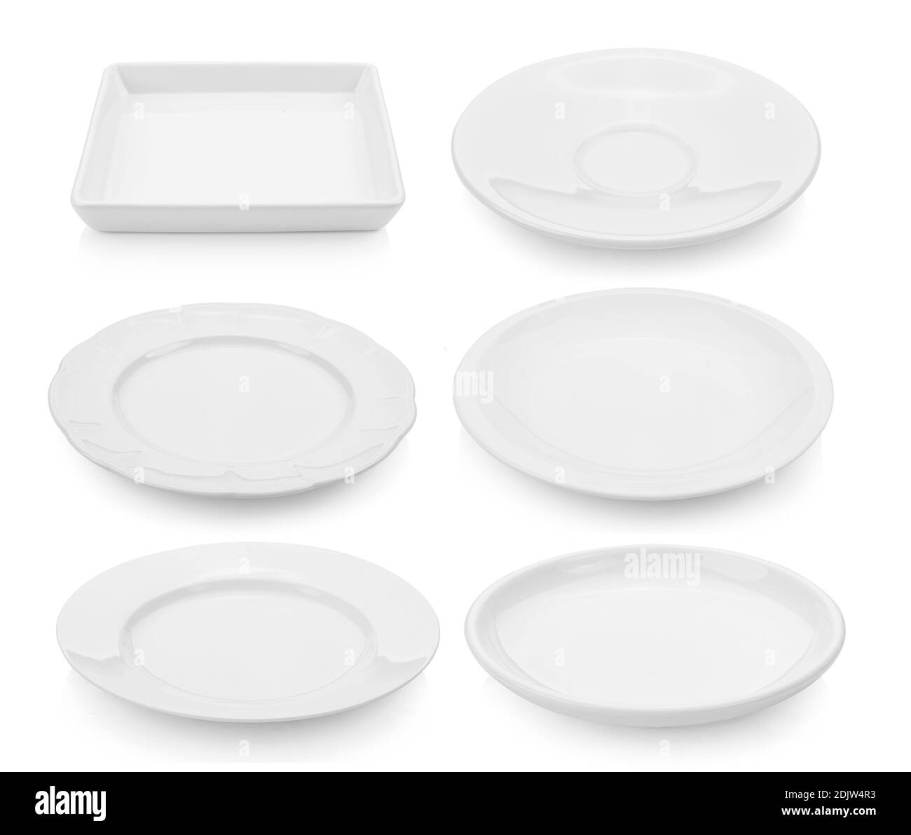 Montage Of Ceramic Plates Against White Background Stock Photo Alamy