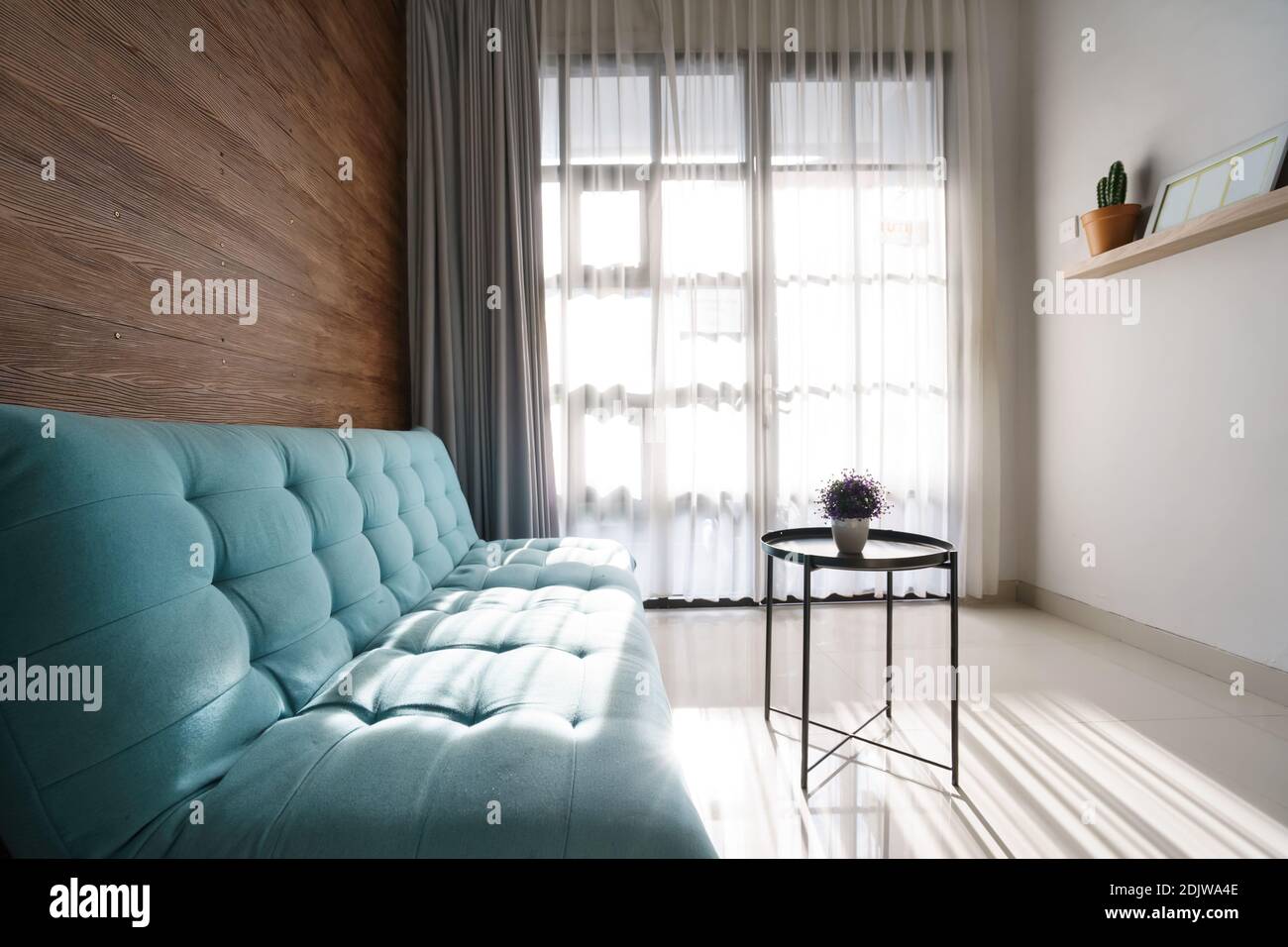 clean comfortable and tidy modern living room space in the morning Stock Photo