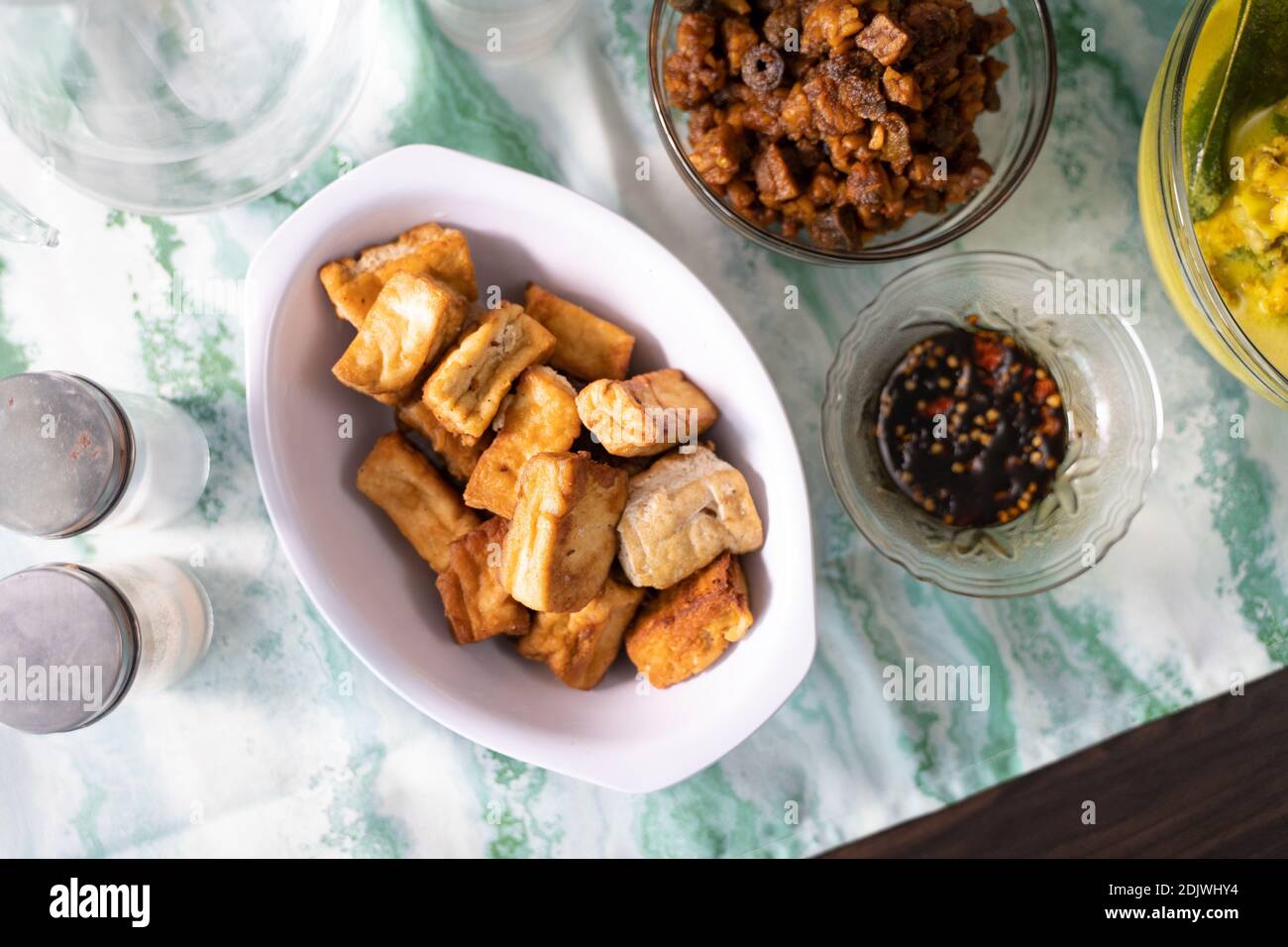 Healthy and delicious Indonesian fried tofu as side dishes Stock Photo