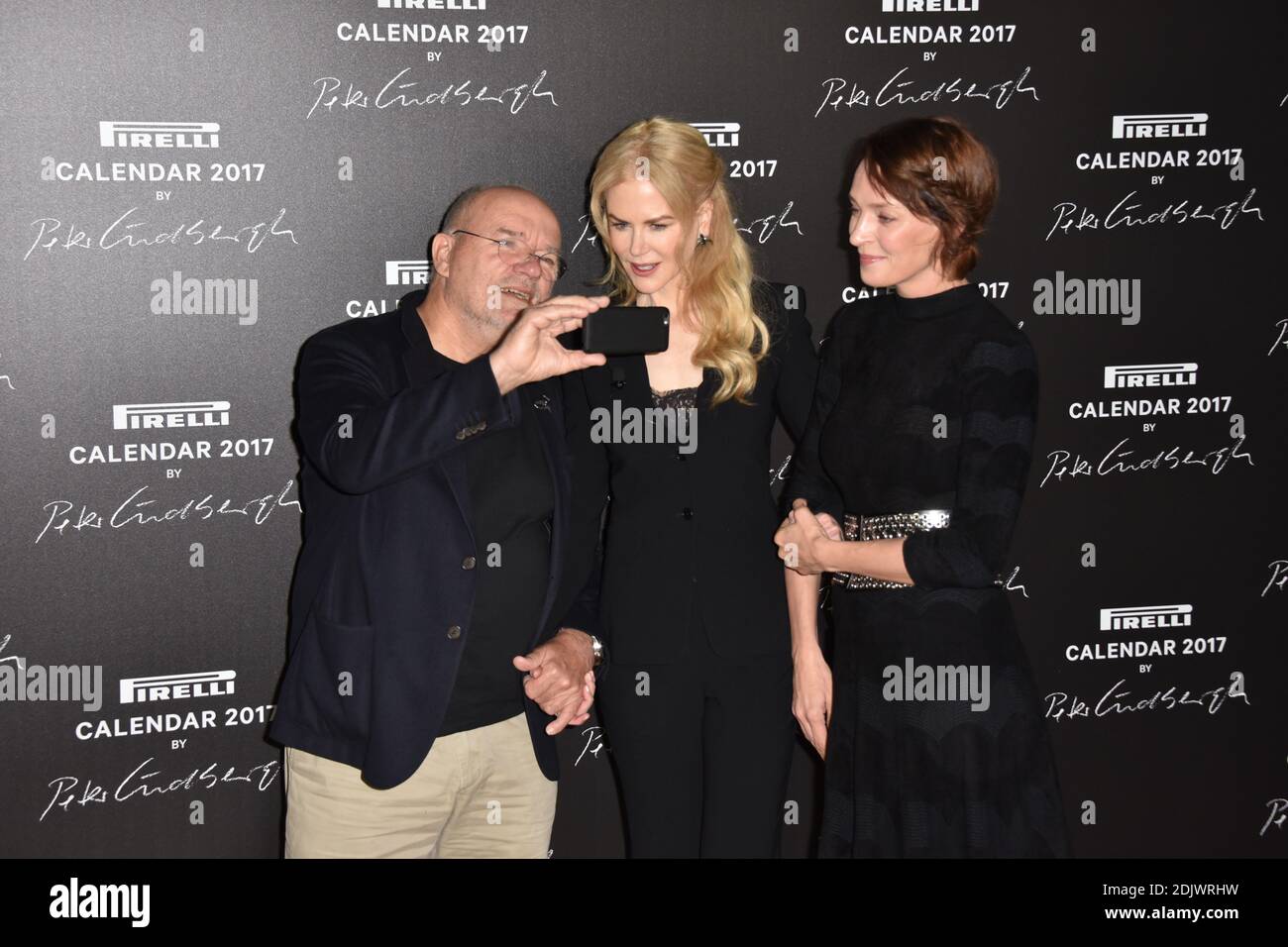 Uma Thurman, Nicole Kidman, Peter Lindbergh attending the press conference for the 2017 Pirelli Calendar by Peter Lindbergh at Hotel Salomon de Rothschild in Paris, France on November 29, 2016. Photo by Alban Wyters/ABACAPRESS.COM Stock Photo