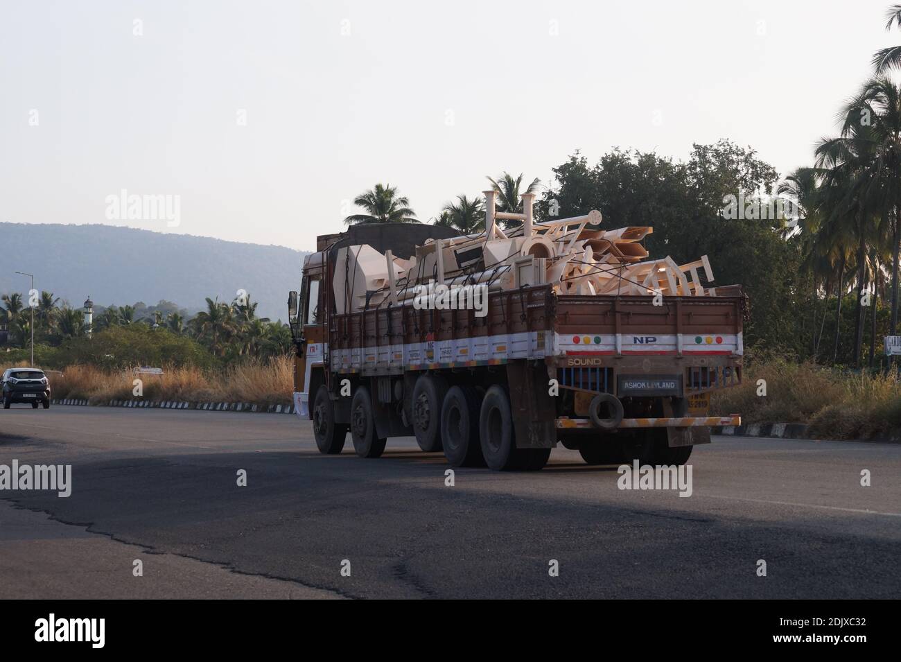 Thrissur, Kerala, India - 11-28-2020: Fully loaded lorry on the national highway 544 Stock Photo