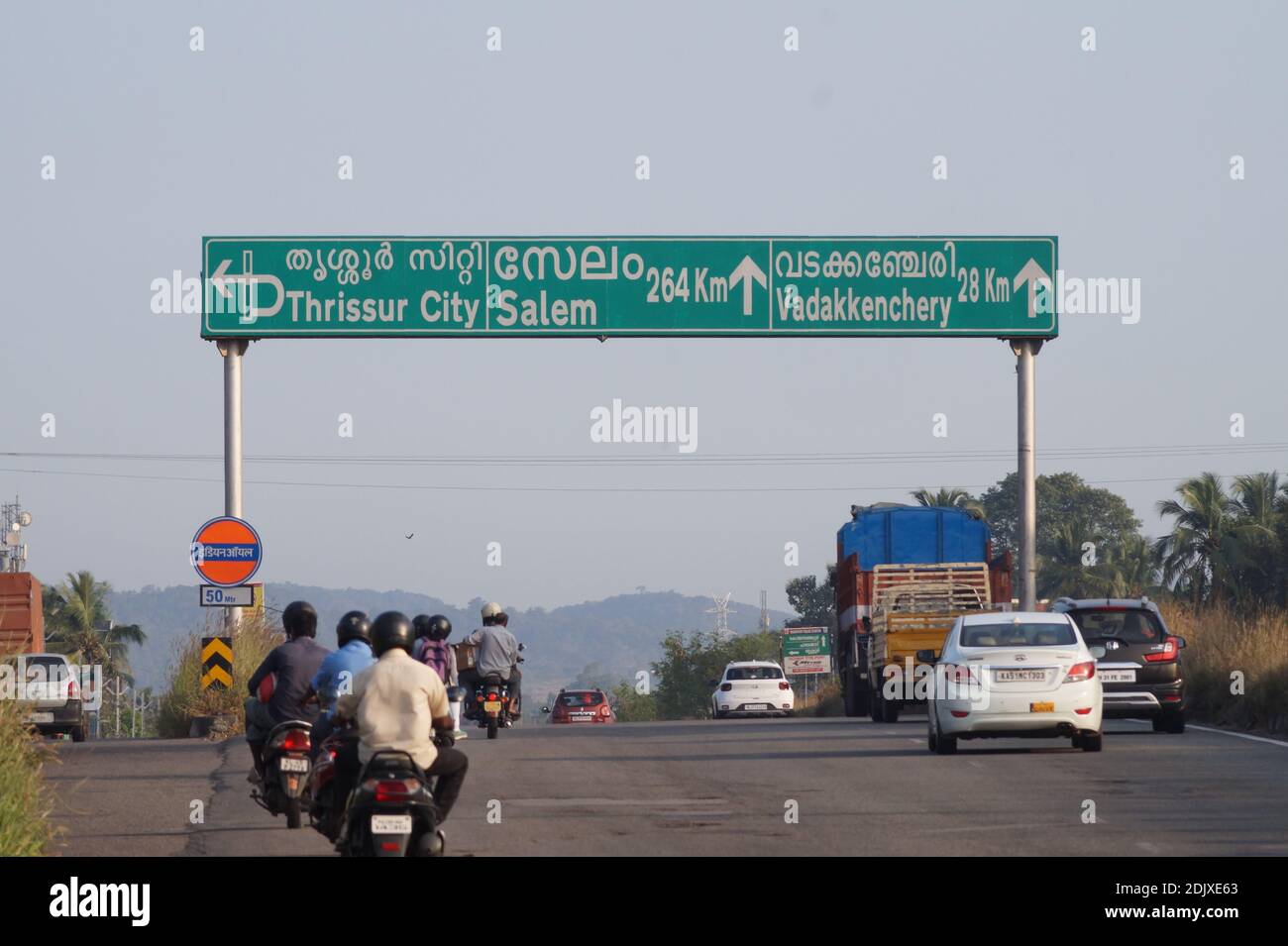 Thrissur, Kerala, India 11282020 Sign board on the highway to
