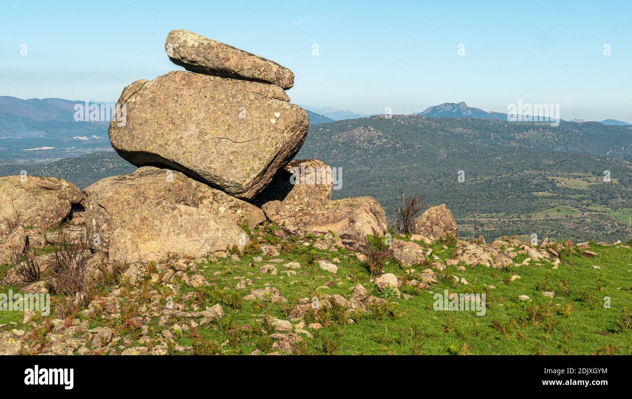 A pile of rock fragments on the top of a hill Stock Photo - Alamy