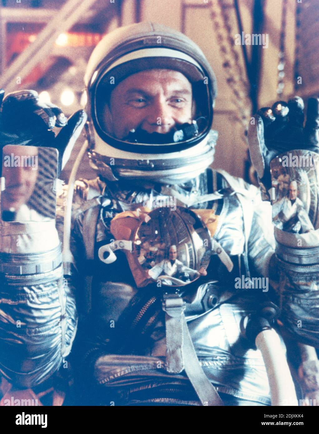 Astronaut John Glenn gives ready sign during Mercury-Atlas 6 pre- launch training activities. Please note: Fees charged by the agency are for the agency 2019 ;s services only, and do not, nor are they intended to, convey to the user any ownership of Copyright or License in the material. The agency does not claim any ownership including but not limited to Copyright or License in the attached material. By publishing this material you expressly agree to indemnify and to hold the agency and its directors, shareholders and employees harmless from any loss, claims, damages, demands, expenses (includ Stock Photo