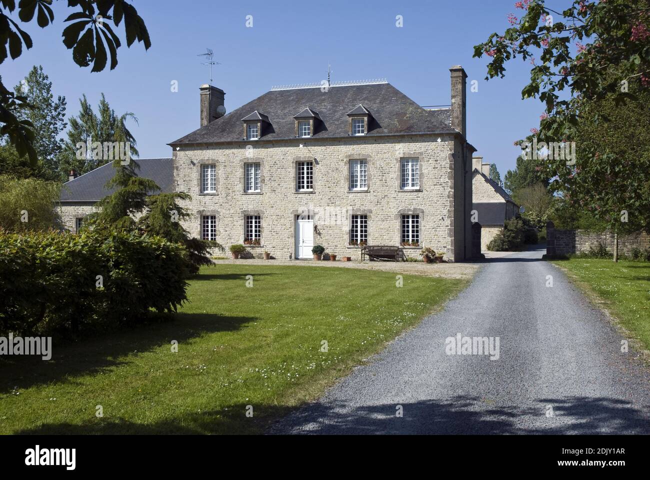 Hotel Le Grand Hard, a traditional Normandy farm chateau near Sainte-Marie-du-Mont and Utah Beach in Normandy, France. Stock Photo