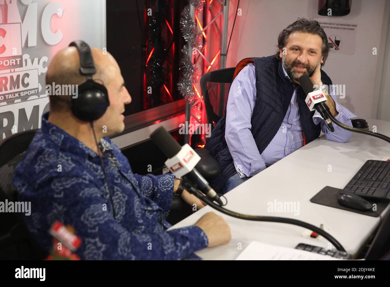 Exclusive - Bruno Doucet at the 'Moscato Show' talk show on RMC Radio,  interviewed by Vincent Moscato, Eric Di Meco, Frank Leboeuf, Pierre Dorian  and Adrien Aigouin in Paris, France, on December