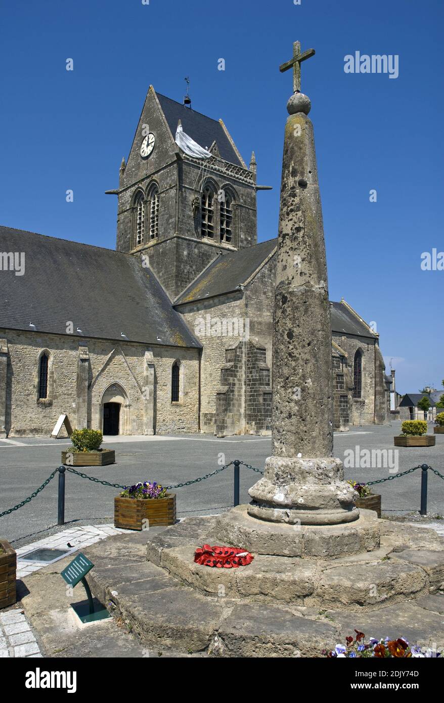 A market cross at the church of SainteMereEglise, famous for a