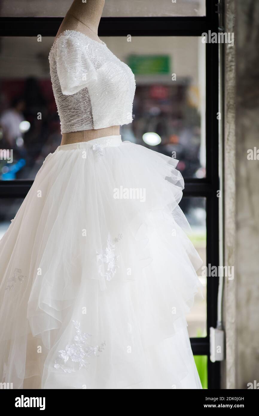 Mannequin Wearing White Dress In Clothing Store Stock Photo Alamy