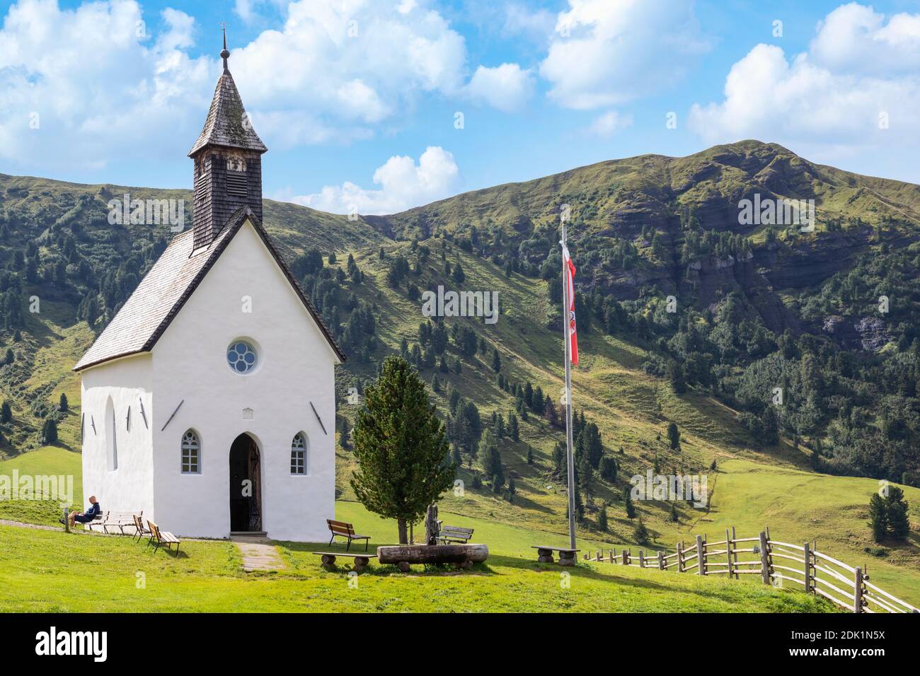 Small alpine church near Zallinger Alm, Saltria, Seiser Alm, Dolomtes Bolzano, South Tyrol / Südtirol, Italy, Europe Stock Photo