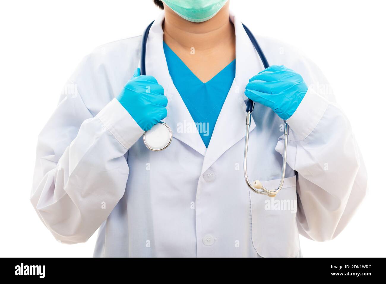 A confident female nurse standing with stethoscope, woman doctor in ...