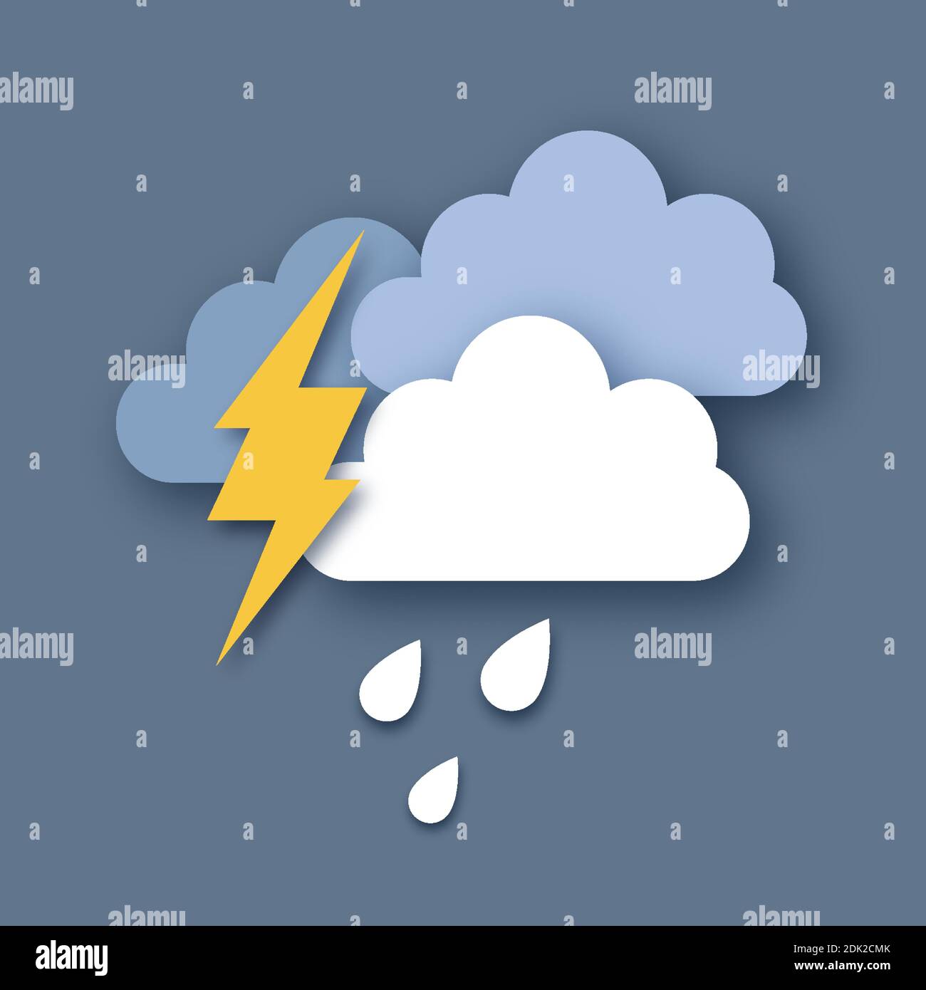 Rain Clouds and Lightening Bolt. Paper cut weather. Storm time. Rain