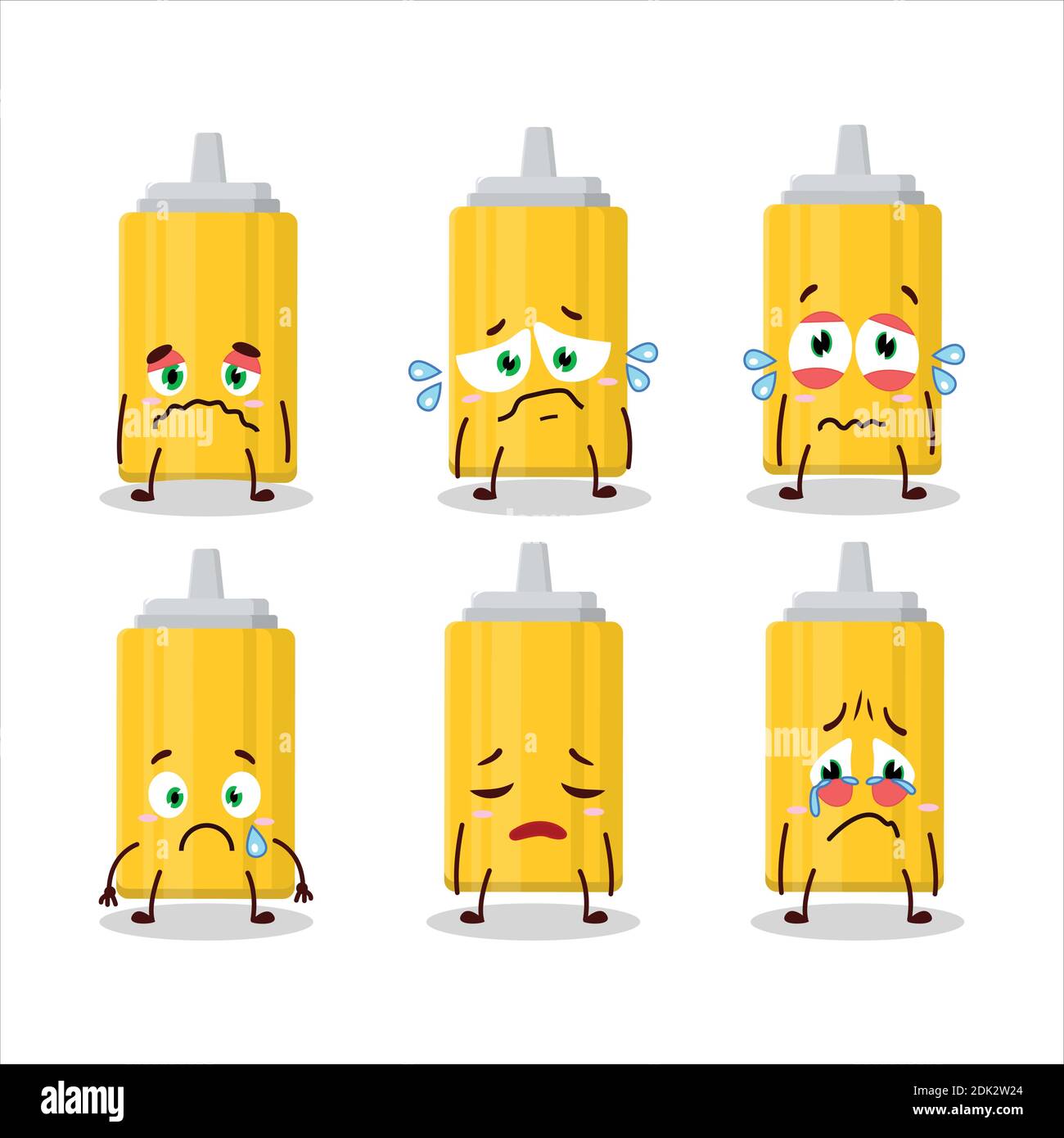 Mustard bottle cartoon character with sad expression. Vector illustration Stock Vector