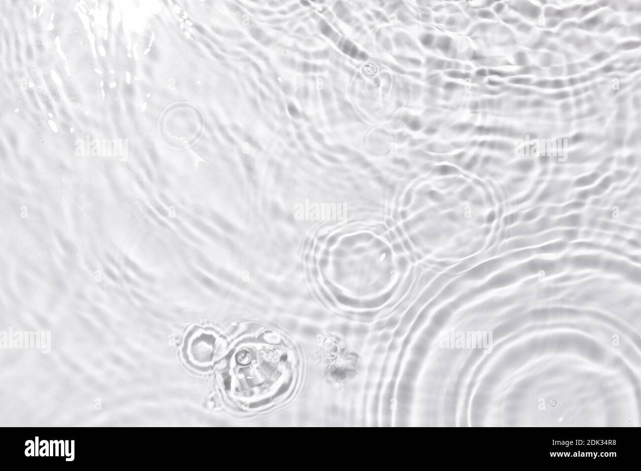 A top view closeup of waterdrops falling on the surface and forming ...