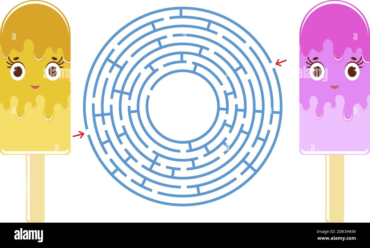 Colorful round maze with a lovely cartoon character. Funny ice cream