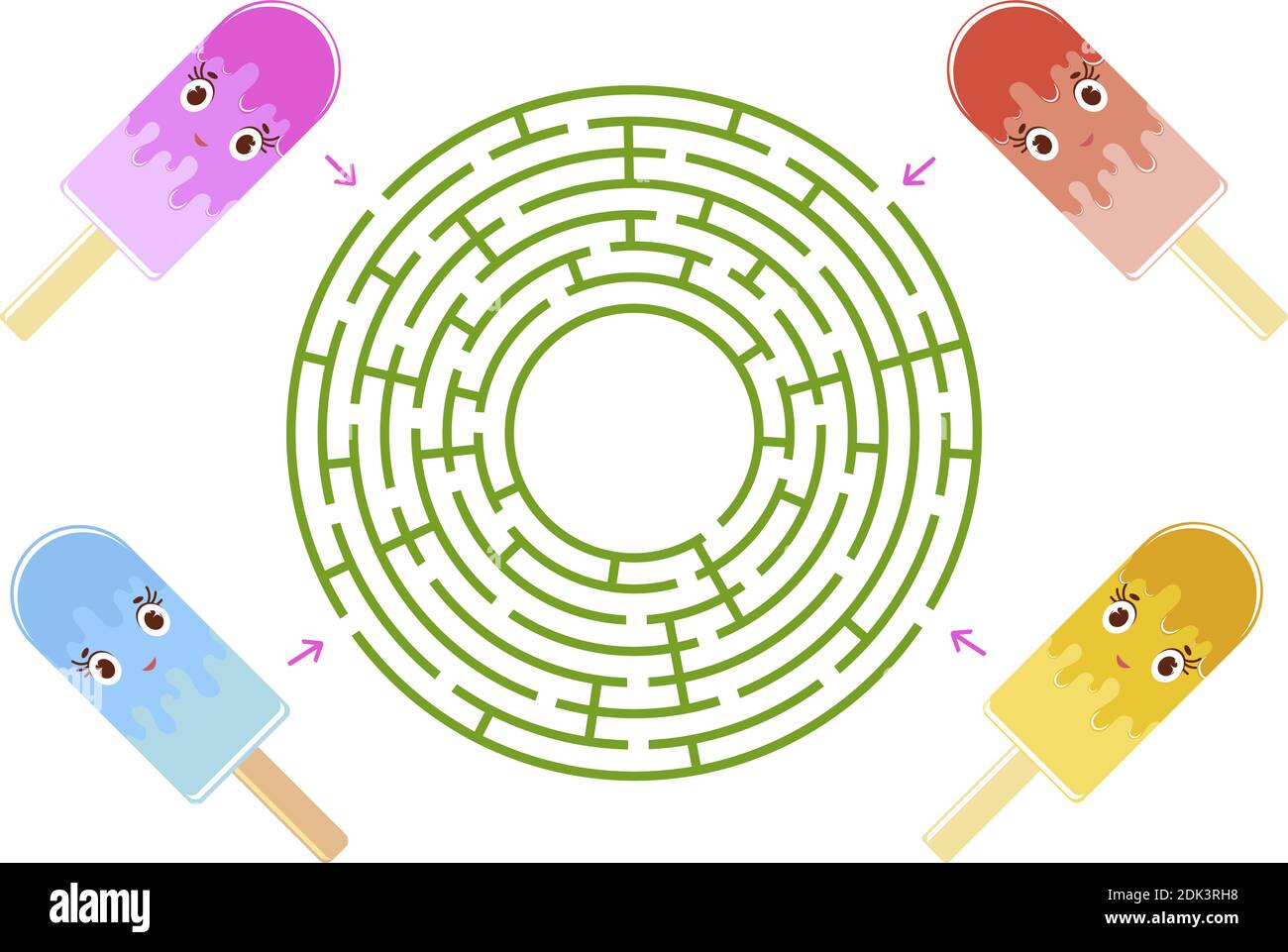 Colorful round maze with a lovely cartoon character. Funny ice cream