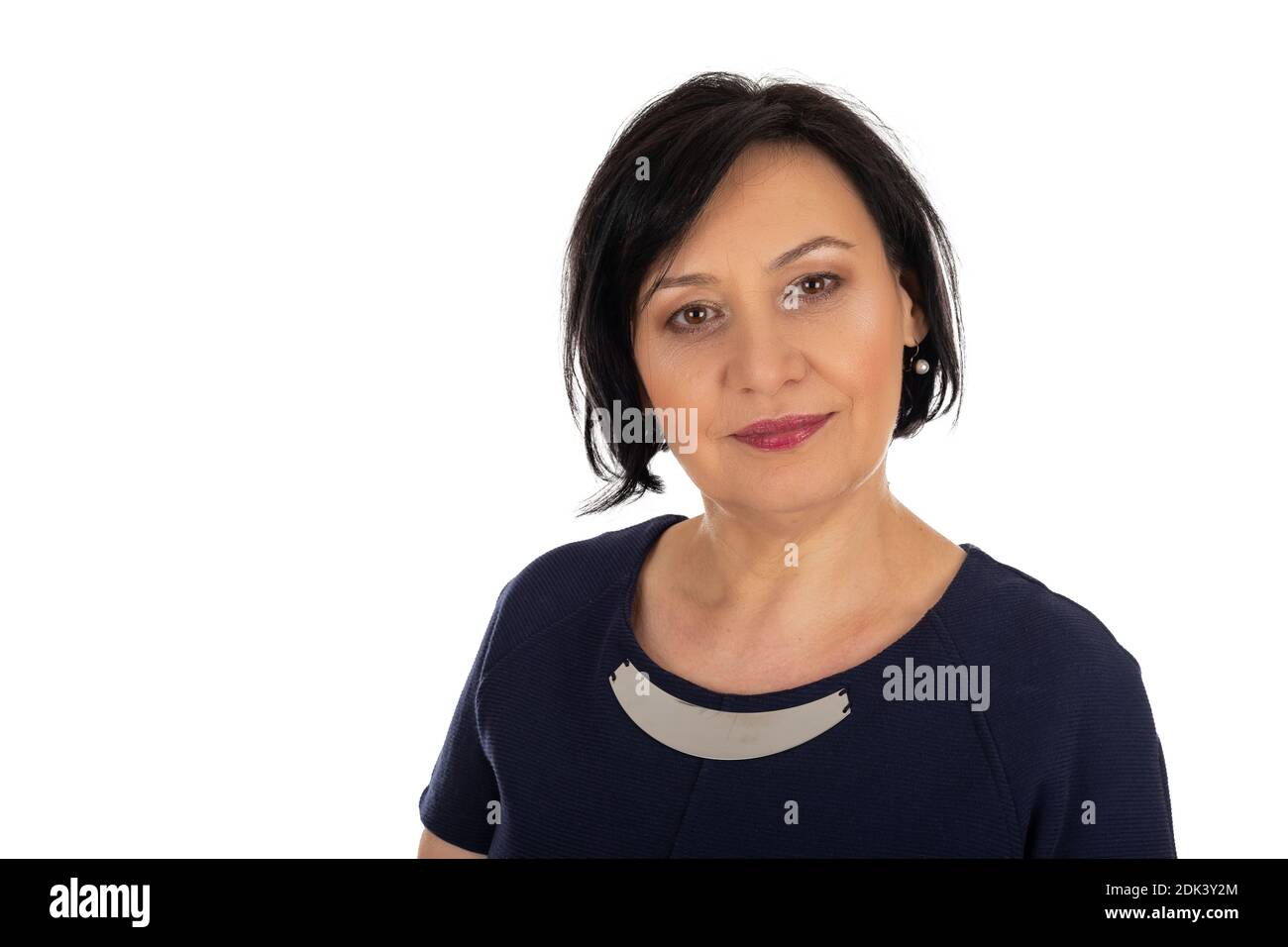 Portrait of beautiful middle aged woman posing on isolated background Stock Photo