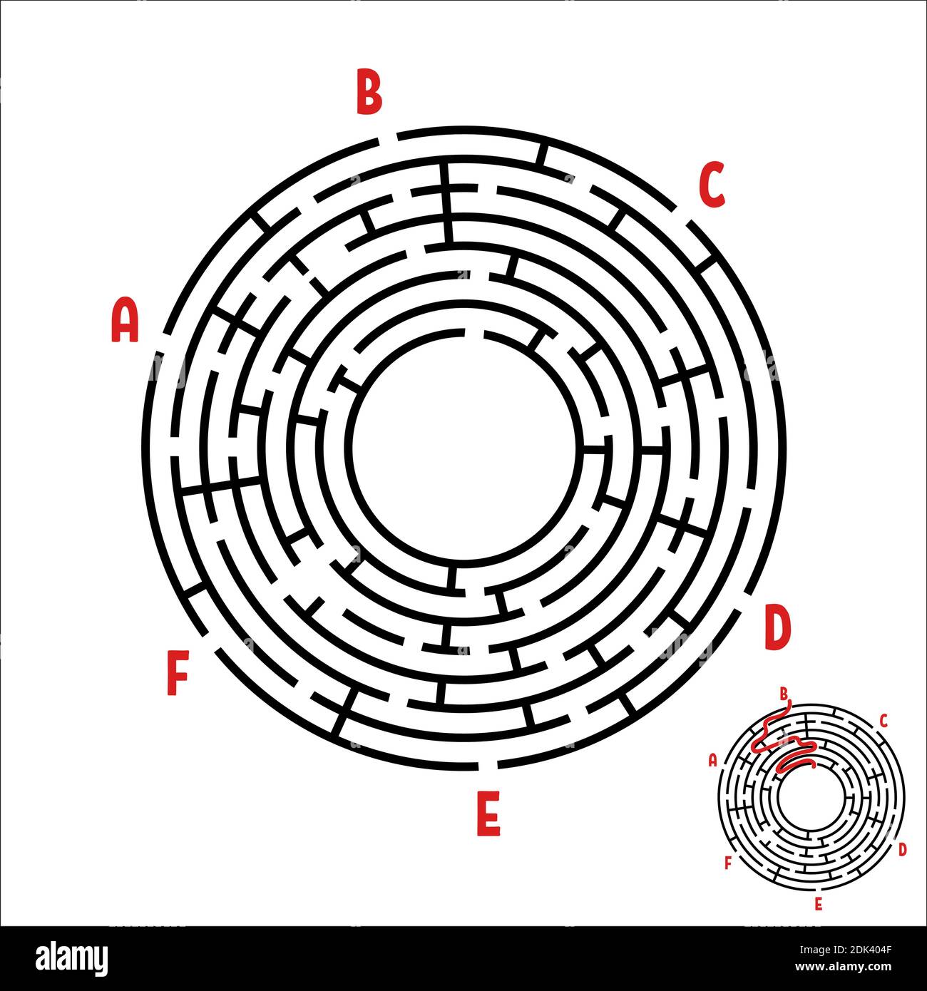 Abstract round maze. Game for kids. Children's puzzle. Six entrances ...