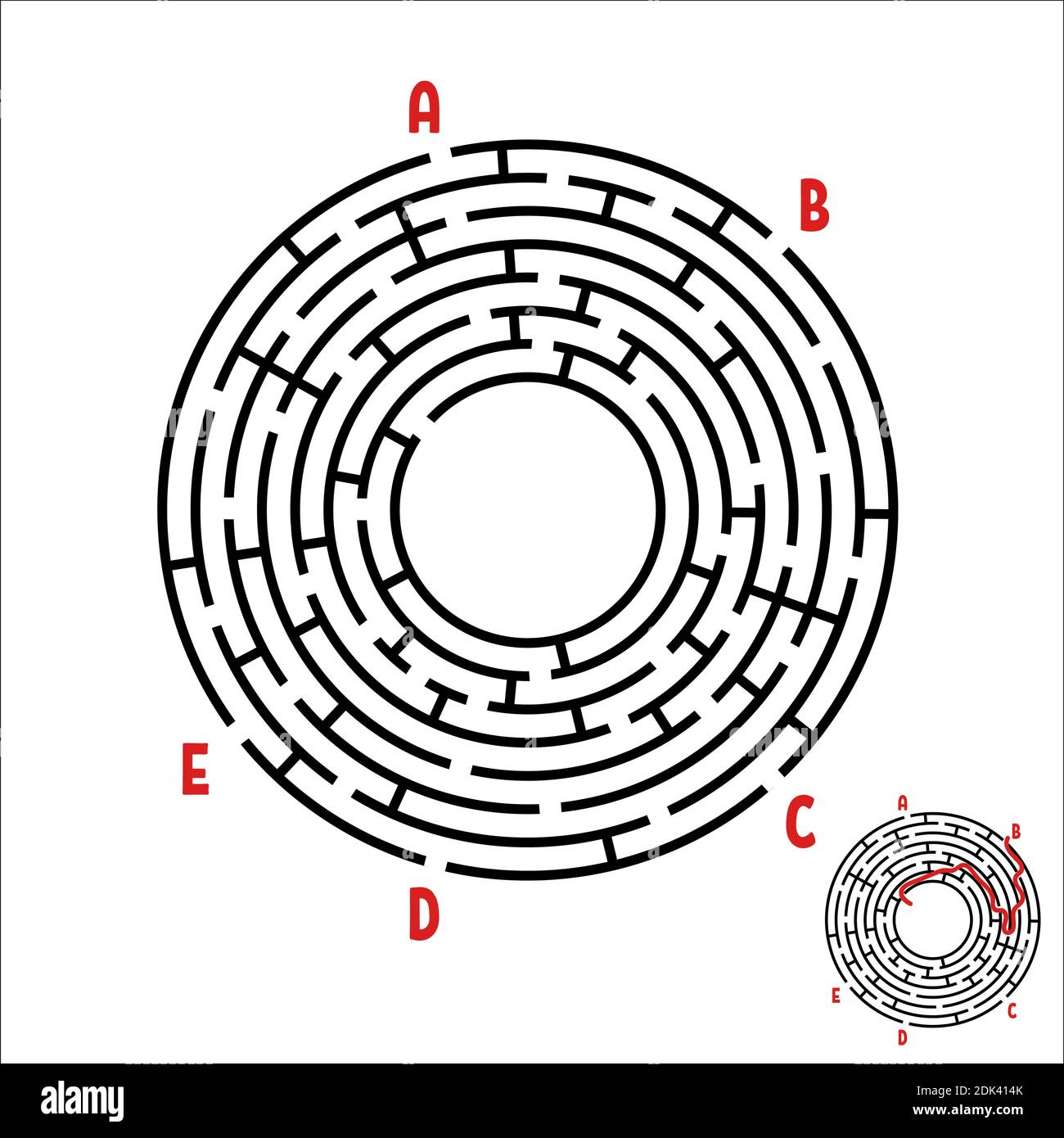Abstract round maze. Game for kids. Children's puzzle. Five entrances ...