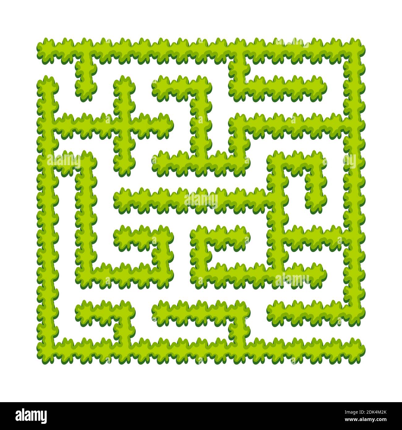 Abstract square labyrinth - green garden, shrubs. Game for kids. Puzzle for children. One entrance, one exit. Labyrinth conundrum. Vector illustration Stock Vector